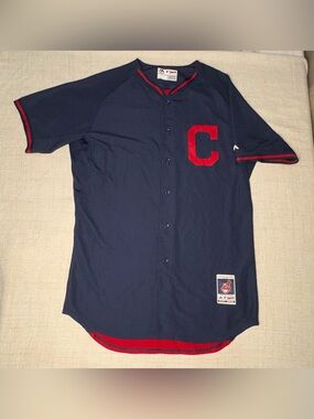 Majestic Navy Cleveland Indians Baseball Jersey with Red 'C' Chest Logo Size 44